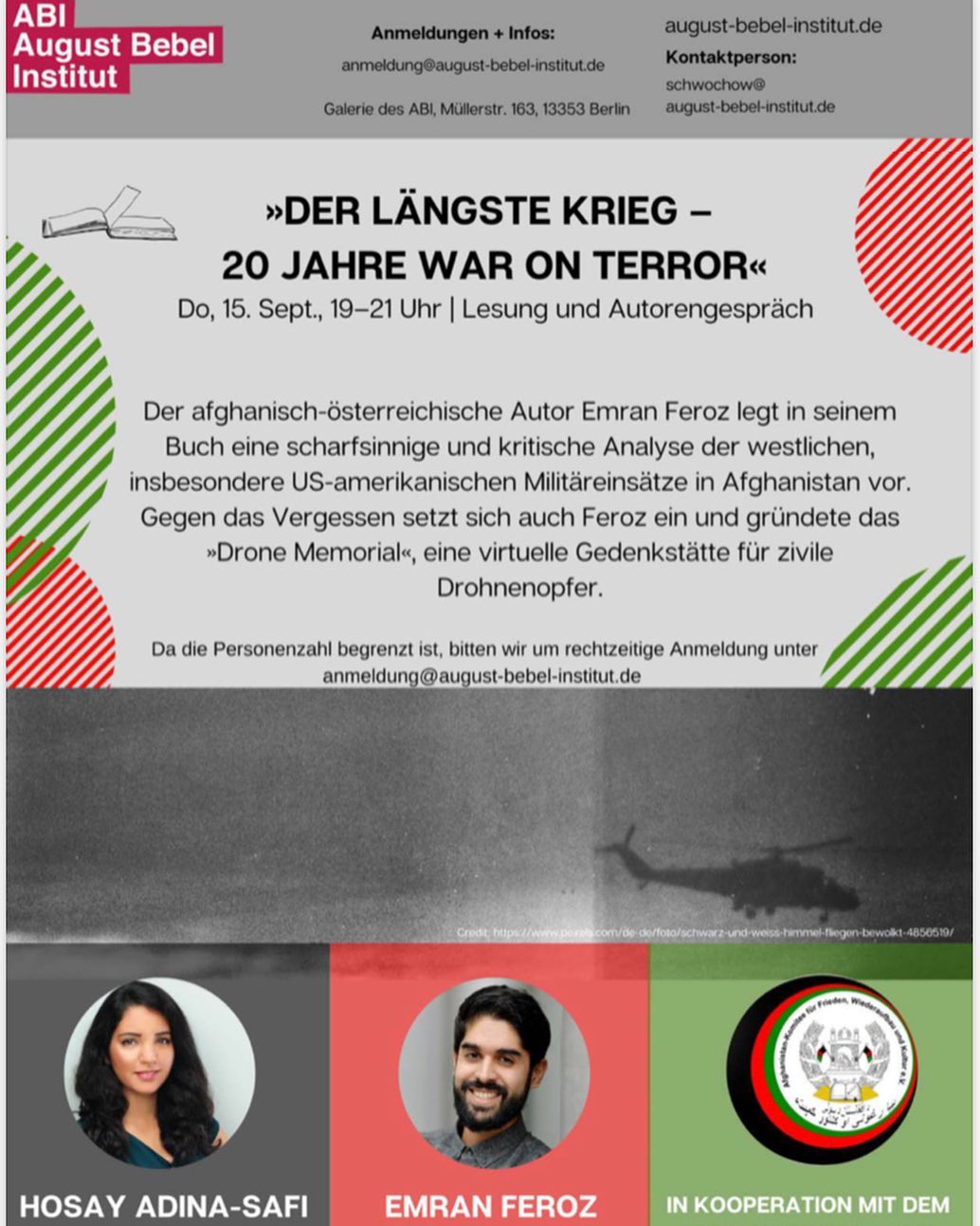 Wir freuen uns @emran.feroz am 15.09.22 im @august_bebel_institut begrüßen zu dürfen und freuen uns schon sehr auf die Lesung seines Buches #derlängstekrieg! 

Anmeldung an: anmeldung@august-bebel-institut.de